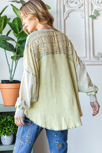 Oli & Hali Mixed Fabric Dolman Top in Sage Shirts & Tops Oli & Hali   