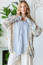 Load image into Gallery viewer, Oli &amp; Hali Mixed Fabric Button Down Top in Blue Shirts &amp; Tops Oli &amp; Hali   
