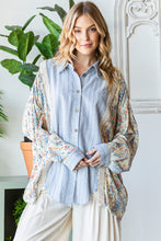 Load image into Gallery viewer, Oli &amp; Hali Mixed Fabric Button Down Top in Blue Shirts &amp; Tops Oli &amp; Hali   
