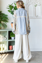 Load image into Gallery viewer, Oli &amp; Hali Mixed Fabric Button Down Top in Blue Shirts &amp; Tops Oli &amp; Hali   
