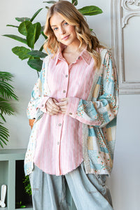 Oli & Hali Mixed Fabric Button Down Top in Pink Shirts & Tops Oli & Hali   