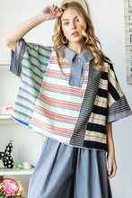 Load image into Gallery viewer, Oli &amp; Hali Mixed Striped Print Top in Blue Shirts &amp; Tops Oli &amp; Hali   
