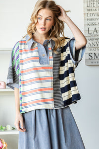 Oli & Hali Mixed Striped Print Top in Blue Shirts & Tops Oli & Hali   