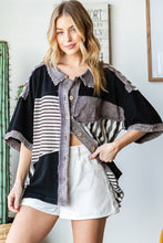Load image into Gallery viewer, Oli &amp; Hali Mixed Fabric Button Down Top in Black Shirts &amp; Tops Oli &amp; Hali   

