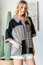 Load image into Gallery viewer, Oli &amp; Hali Mixed Fabric Button Down Top in Black Shirts &amp; Tops Oli &amp; Hali   
