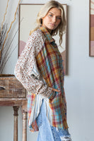 Oli & Hali Mixed Print Button Down Top in Blue Combo