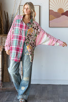 Oli & Hali Mixed Print Button Down Top in Pink Combo