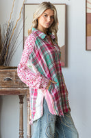 Oli & Hali Mixed Print Button Down Top in Pink Combo