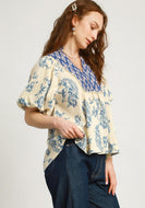 Umgee Mixed Boho Print Top in Blue Mix