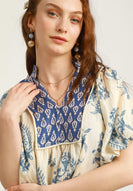 Umgee Mixed Boho Print Top in Blue Mix