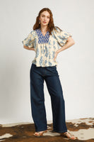 Umgee Mixed Boho Print Top in Blue Mix