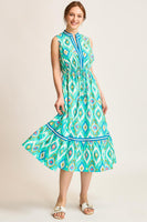 Umgee Ikat Boho Print Midi Dress in Mint
