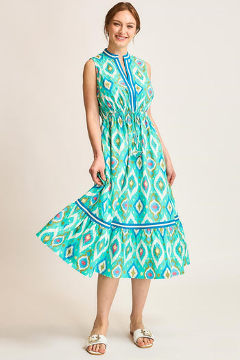 Umgee Ikat Boho Print Midi Dress in Mint