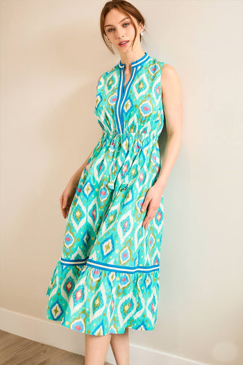 Umgee Ikat Boho Print Midi Dress in Mint