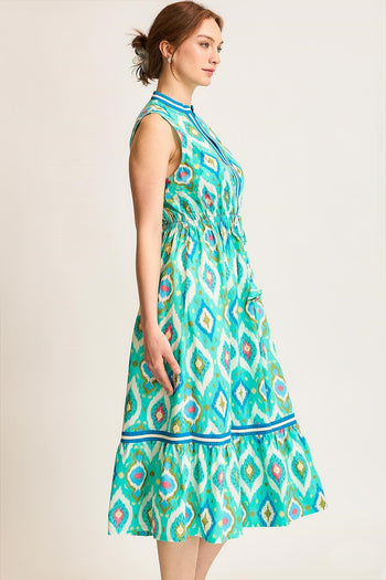 Umgee Ikat Boho Print Midi Dress in Mint