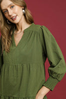 Umgee Solid Color Textured Midi Dress in Olive