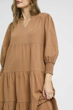 Load image into Gallery viewer, Umgee Solid Color Textured Midi Dress in Mocha
