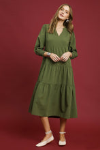 Load image into Gallery viewer, Umgee Solid Color Textured Midi Dress in Olive
