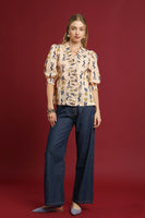Umgee Floral Print Top in Cream