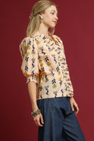 Umgee Floral Print Top in Cream