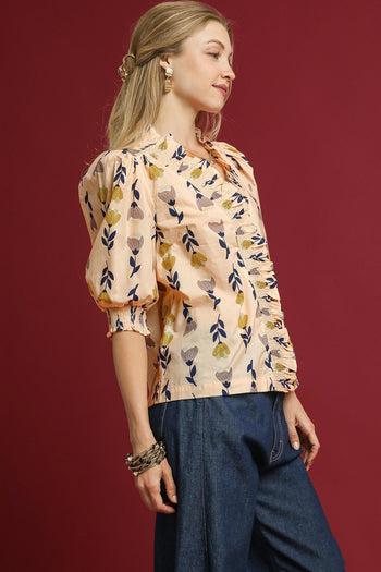 Umgee Floral Print Top in Cream