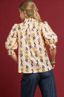 Umgee Floral Print Top in Cream