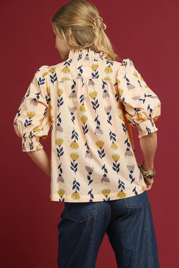 Umgee Floral Print Top in Cream