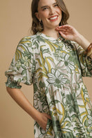 Umgee Bold Floral Print Midi Dress in Green Mix