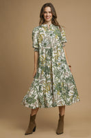 Umgee Bold Floral Print Midi Dress in Green Mix