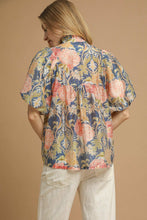 Load image into Gallery viewer, Umgee Floral Print Peasant Top in Navy Mix
