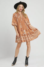 Load image into Gallery viewer, Umgee Exclusive Boarder Print Mini Dress in Mocha
