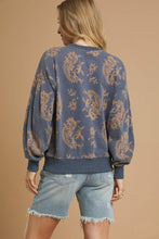 Load image into Gallery viewer, Umgee French Terry Knit Contrasting Color Paisley Print Top in Denim
