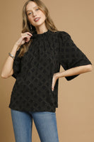 Umgee Jacquard Textured Lattice Pattern Top in Black