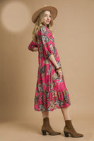Umgee Boho Paisley Print Midi Dress in Pink