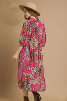 Umgee Boho Paisley Print Midi Dress in Pink