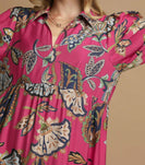 Umgee Boho Paisley Print Midi Dress in Pink