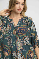 Umgee Boho Paisley Print Top in Teal