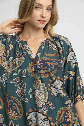 Umgee Boho Paisley Print Top in Teal