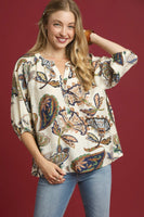 Umgee Boho Paisley Print Top in Cream