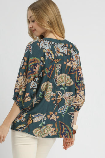 Umgee Boho Paisley Print Top in Teal