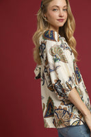 Umgee Boho Paisley Print Top in Cream