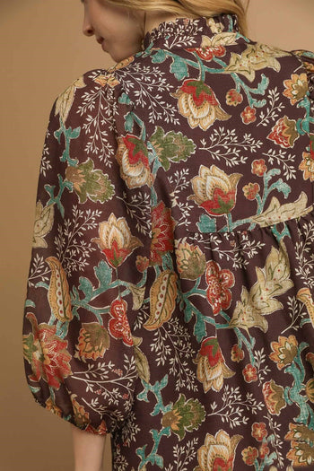 Umgee Floral Print Mini Dress in Brown