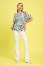 Load image into Gallery viewer, Umgee Floral and Paisley Mixed Print Top in Blue

