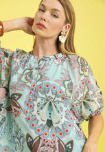 Load image into Gallery viewer, Umgee Floral and Paisley Mixed Print Top in Blue
