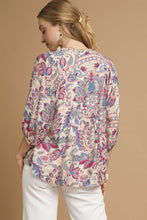 Load image into Gallery viewer, Umgee Floral and Paisley Print Boho Top in Blue
