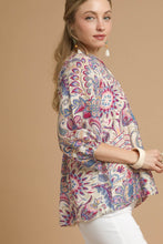 Load image into Gallery viewer, Umgee Floral and Paisley Print Boho Top in Blue
