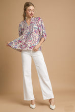 Load image into Gallery viewer, Umgee Floral and Paisley Print Boho Top in Blue

