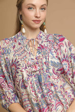 Load image into Gallery viewer, Umgee Floral and Paisley Print Boho Top in Blue
