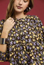 Load image into Gallery viewer, Umgee Corduroy Floral Print Baby Doll Mini Dress in Brown
