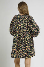 Load image into Gallery viewer, Umgee Corduroy Floral Print Baby Doll Mini Dress in Black
